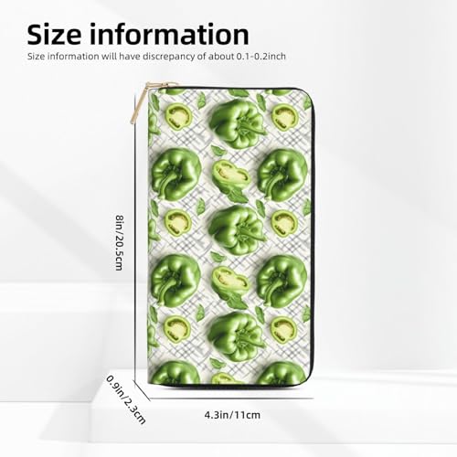 Realistic Green Pepper Print Wallet Women Men, Long PU Leather Wallets for Women, Cute Womens Travel Wallet Purse Pouch with Zipper Pocket3