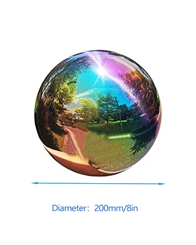 Pangmao Rainbow Gazing Globe Mirror Ball In Stainless Steel, Shiny Hollow Sphere Sparkling Housewarming Outdoor Ornament (8 Inch) #TOP7