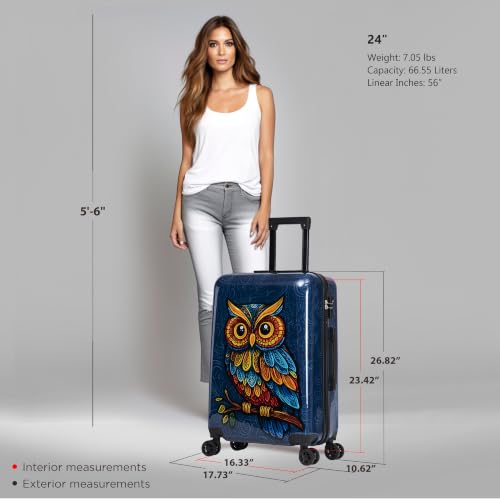 Image of InUSA Owl Print 24-Inch Hardside Spinner Luggage Lightweight & TSA Lock