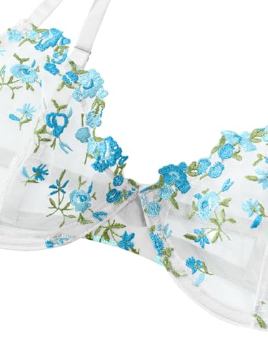 Image of Lilosy Sexy Floral Embroidered Mesh Sheer Underwire Lingerie Set
