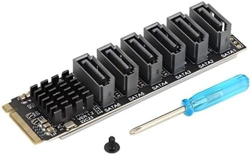Flylin M.2 to SATA 3.0 Adapter, 6 Ports M.2 M EKY PCIE3.0 to SATA Expansion Card Adapter, 6Gbps High Speed, ASM1166 Chip, with Smart Indicator, for Mac OS, Windows, Linux