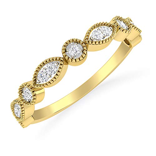 Inspereza 1/10 Carat 10kt Gold Round Diamond Petite Milgrain Wedding Anniversary Stackable Band. (H-I Color, I2-I3 Clarity)2