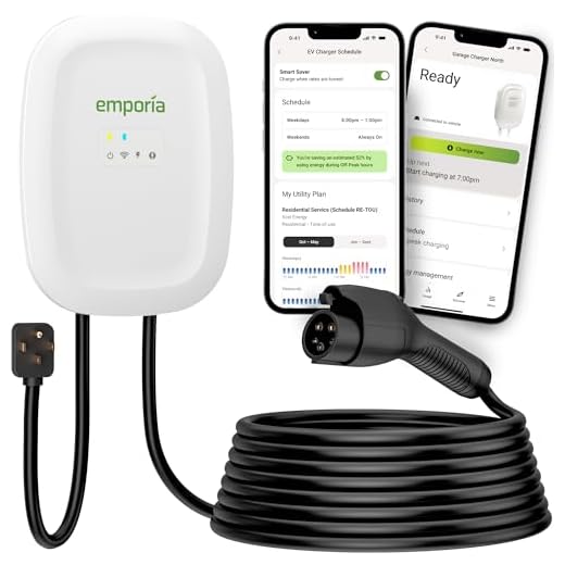 EMPORIA Level 2 EV Charger - NEMA 14-50 EVSE w/ J1772 Connector - 48 amp EV Charger Level 2, 240v WiFi Enabled Electric Vehicle Charging Station, 25ft Cable, White