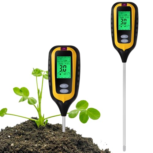 6 in 1 Bodentester, Boden-pH-Meter, ph messgerät Erde, Feuchtigkeitsmessgerät für Pflanzen, Digital Bodenmessgerät mit PH/Temperatur/Feuchtigkeit/Licht/Fruchtbarkeit/Luftfeuchtigkeit, für Gartenarbeit