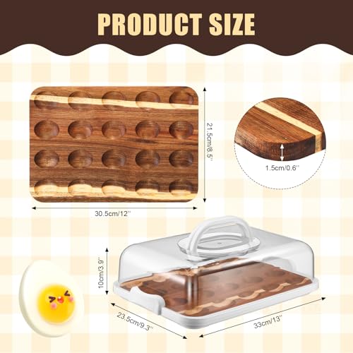 Baderke Easter Gift Acacia Wood Deviled Egg Platter with Lid Base 20 Holes 12 x 8.5 Inch Round Deviled Egg Tray Reversible Charcuterie Board Wooden Eggs Holder Serving Container for Countertop(White) by Baderke - Image 2