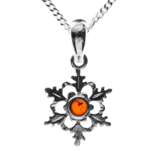 Preisvergleich Produktbild InCollections Damen-Anhänger 925 / 000 Sterlingsilber mit Bernstein inklusive Panzerkette Schneeflocke, 42 cm 241A201040890