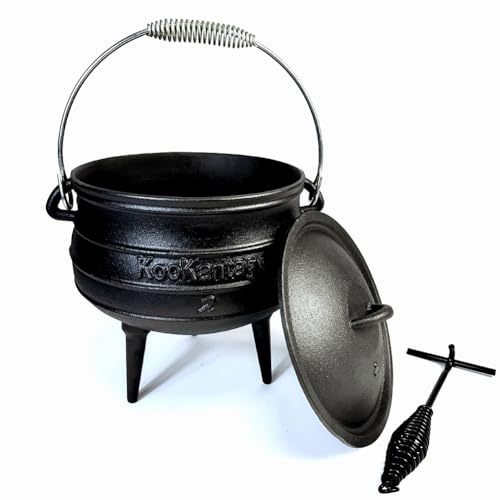 Pre-Seasoned Cast Iron Cauldron - 6 Quart African Potjie Pot with Lid - 3-Legged Dutch Oven for Camping and Over-the-Fire Cooking - Durable Outdoor Cookware