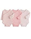 JiAmy Baby Wickelbody Langarm 3er Pack mit Umschlagärmeln, Baumwolle Baby Body Set Langarmbody mit Druckknöpfen für Neugeborene Junge Mädchen Rosa Oberteile 3-6 Monate