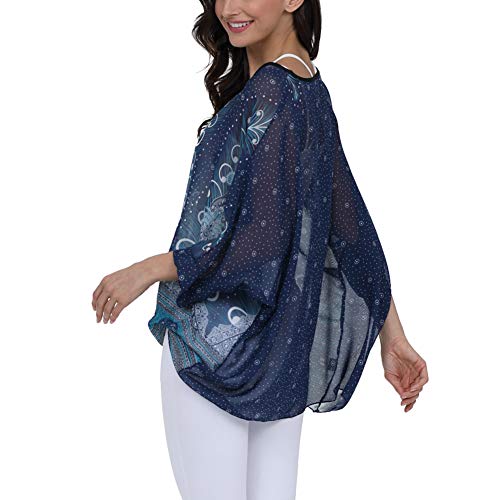 Image of Ckikiou Plus Size Batwing Flowy Semi Sheer Chiffon Blouse Tunic for Women Summer Floral Print Boho Beach Cover ups