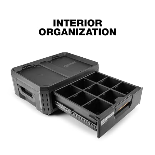 Image of ToughBuilt StackTech 1 Drawer Tool Box, Heavy-Duty Portable Tools Chest, 50 lb Capacity - Stackable Toolbox Storage Organizer with 8 Dividers, Auto-Latching Drawers and Accessory Rails