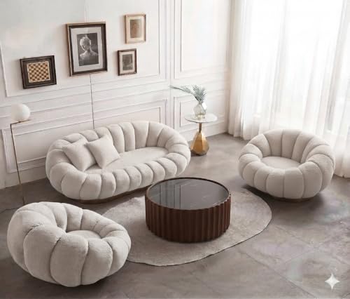 Image of CRAFTCITY 5 Seater Pumpkin Sofa Set /Premium Modern Tufted Living Room Furniture Collection (Beige)