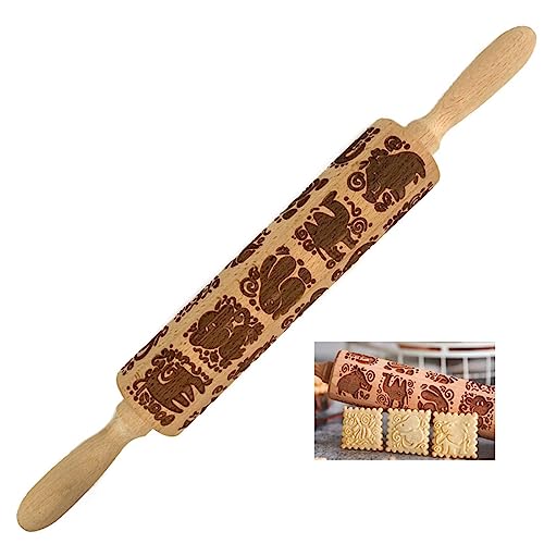 Animal Print Embossed Rolling Pin with 20 Different Animals, Cookie Rolling Pin, Large Wood Textured Roller for Baking, Cookies, Decorative Pattern, Christmas Gifts
