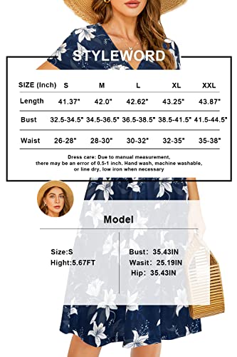 STYLEWORD Robe d'été à Manches Courtes pour Femme Robe d'été à col en V Floral Wrap Taille Robe décontractée avec Poches(Floral23,M) – vue 6