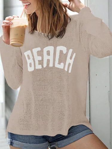 Image of Urchics Womens Casual Sweater Women's Casual Loose Letter Print Long Sleeve Knitted Pullover