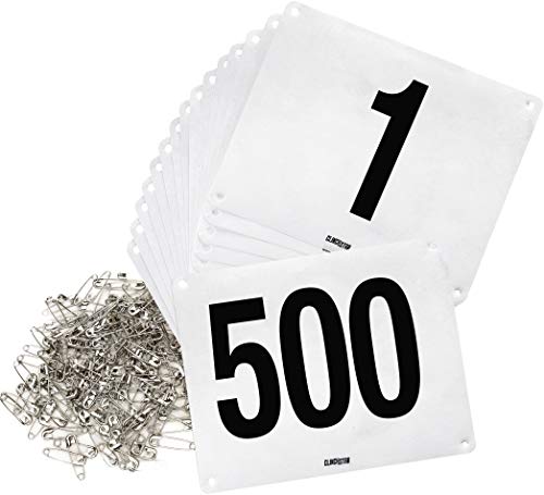 Clinch Star Running Bib Large Numbers with Safety Pins for Marathon Races and Events - Tyvek Tearproof Waterproof 6X7.5 (1-500)