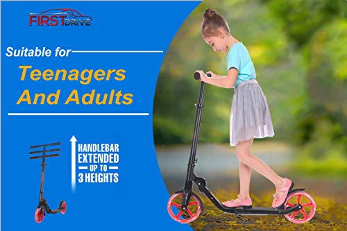 First Drive - Kick Scooter - Scooter For Kids Ages 6-12 - Kids/Adult Scooter - Girls/Boys Scooter - Micro Scooter - Anti-Slip Deck, Wheel Lights - Folding Scooter W/Adjustable Height - Ride On Toys #TOP3