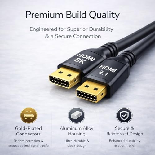 8K HDMI Cable 6.6FT | Certified Ultra High Speed | HDMI 2.1 Cord | 48Gbps | 8K@60Hz | 4K@120Hz | eARC/ARC | Extra Thin Flexible | Gaming & Home Cinema | Compatible with PS5, Apple TV, Laptop Projector - 4