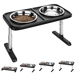 Happy HAHCI Comedero Perro Elevado Ajustable, con 2 x 1.8L Cuenco Perro de Acero Inoxidable Agua y Comida, Base de Silicona Antideslizante, para Perros Pequeñas Medianos Grandes