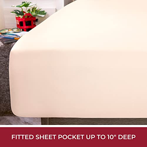 Image of Mellanni RV Short Queen Sheets - 4 PC Iconic Collection Bedding | Hotel Luxury, Extra Soft, Cooling Bed Sheets - Deep Pocket up to 10 inch (RV /Short Queen, Beige)