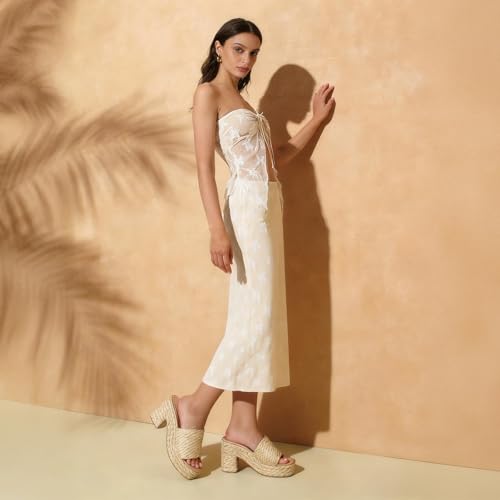 Image of Yavero Espadrille Platform Sandals For Women Raffia Chunky Heels Open Toe Bohemia Sandals for Vacation,Beach