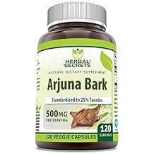 Herbal Secrets Arjuna Bark Extract Supplement | 500 Mg | 120 Veggie Capsules | Non-GMO | Gluten Free | Made in USA