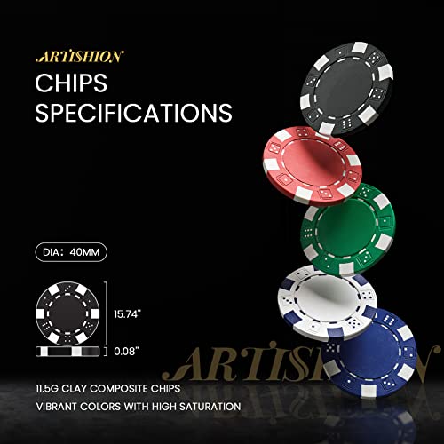 Artishion 50Pcs 11.5 Gram Clay Poker Chips Set, Blank Chips, Iron Inner Core, Fadeless And Wear-Resisting Striped Dice Chips, Casino Chips For Texas Hold’em Blackjack Gambling,5 Colors Optional(Black) #TOP4