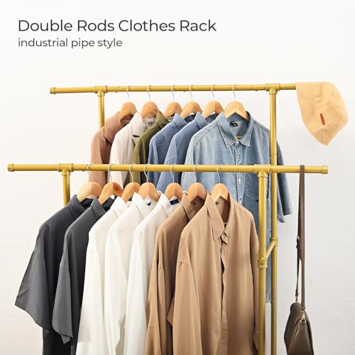 FOUCSSOMEI Heavy Duty Clothes Rack, Rolling Clothing Rack, Garment Rack with Wheels, Double Rod, Max 400Lbs, Gold — view 3