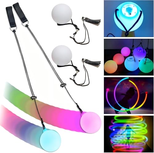 Capgoost 2 Stück LED Poi Bälle LED POI Jonglierbälle Leuchtend Zirkus Spielzeug Leuchtfrisbee Spinning POI Jonglage Ball Lleuchtend Set für Erwachsene Leuchtendes Spielzeug für Anfänger & Profis