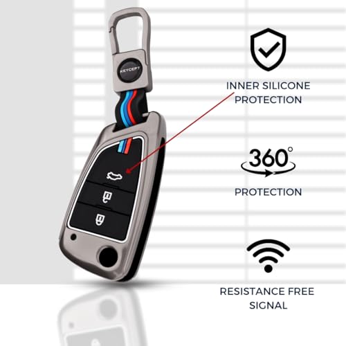 Image of KEYCEPT Metal Alloy Key Cover Compatible with Universal Models with xhorse df 3 Button Remote flip Key with Keychain (Short Keychain).