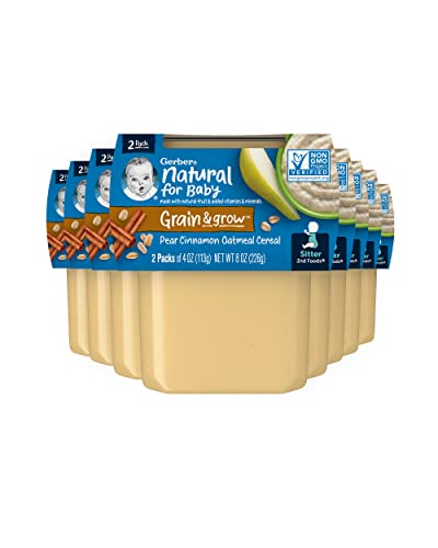 Gerber Baby Food 2nd Foods, Mixed Cereal, Pears & Cinnamon with Oatmeal Puree, 4 Ounce Tubs, 2-Pack (Pack of 8)