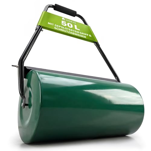 Juskys Rasenwalze Fritz 60 cm 48L / 60 kg, befüllbar mit Wasser / Sand, Schmutzabweiser & Griff Garten Rasen Walze Handwalze Rasenroller Gartenwalze