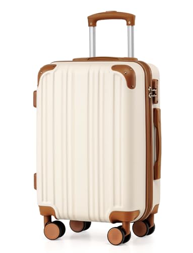 Image of Coolife Carry On Luggage, Suitcase with Durable and Lightweight, carry on suitcase with ABS Hardshell, Dual Spinner Wheels, TSA Lock, and YKK Zipper (apricot white, S(20in) carry on)