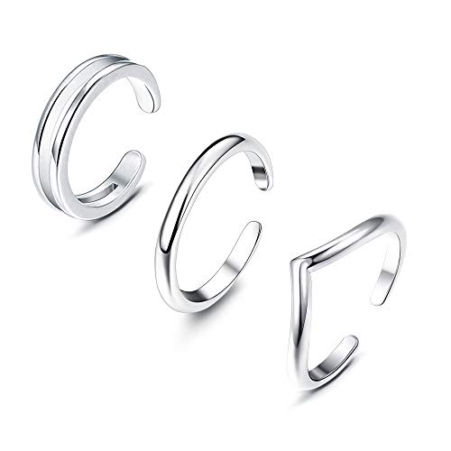 Fiasaso 3 Pcs 925 Sterling Silver Toe Rings for Women Minimalist Open Adjustable Band Rings Foot Jewelry Set