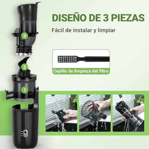 AMZCHEF Licuadora Para Verduras y Frutas Enteras - 200W Extractor De Zumos y Verdura - Licuadora Prensado En Frío Con La Mejora De Barrena, Filtro De Doble Capa, 2 Tazas, Motor Silencioso - Negro