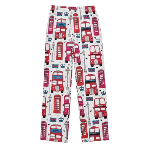 British Bus Boys Long Pants Soft Trousers Elastic Waist Kids Lounge Bottoms with Pockets S-XL