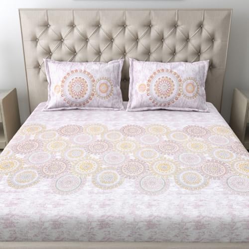 Image of Mafatlal 186 TC Spring Glory Cotton Bedsheet King Size | 274 x 274 cm | Modern kidakka virippu for Summer Nights | Pure Cotton Bedding for Comfortable Sleep | Includes 2 Pillow Covers | Lavender Mist