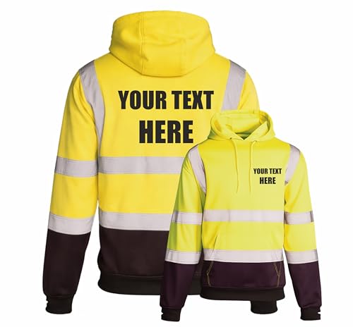 Personalised Yellow and Navy Hi Vis Hoodie Pullover, Conforms to EN20471 Class 3 High Visibility, By Brook Hi Vis, Large