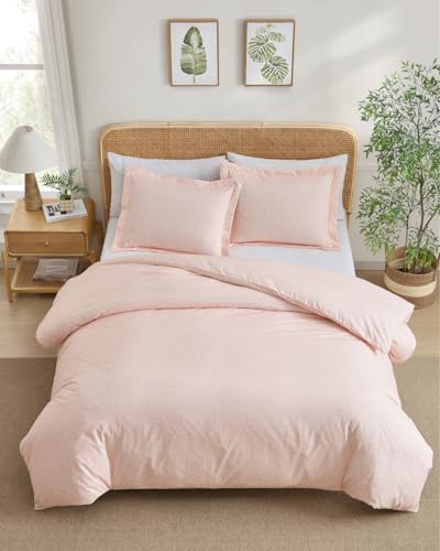 Image of Duvet Cover King Size Set - Extra Soft Floral Duvet Cover 104 x 90 with 2 Pillow Shams - Comfy, Cozy, Breathable Floral Bedding Set - Hotel Luxury & Fade Free w / Zipper Closures and Ties - Pink Daisy