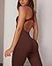 RXRXCOCO Women Backless One Piece Jumpsuits Sleeveless Scoop Neck Bodycon Romper Seamless Workout Athletic Yoga Jumpsuits Brown-1 Medium