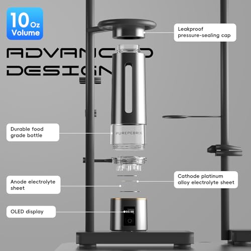 PUREPEBRIX Hydrogen Water Bottle Generator - Up to 8100 PPB, 12-Hour Hydrogen Retention, IHSA Certified SPE/PEM Tech, Portable Hydrogen Bottle, 3 Hydrogen Modes, Healthy Gift (Platinum)