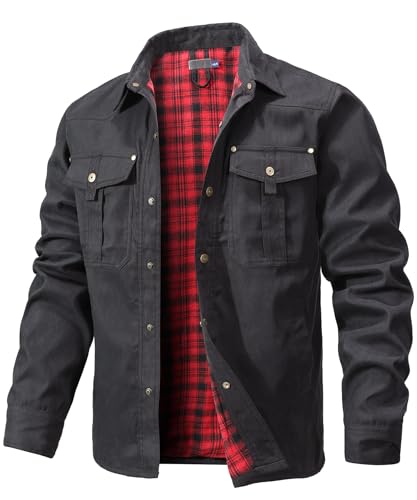 Image of Men's Shirt Jacket Shacket with Flannel Lined Casual Snap Button Overshirt Western Cowboy Jackets Fall Clothing