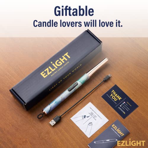 Ezlight Usb Lighter Rechargeable Long Electric Arc Flameless Lighters For Candles, Outdoor Windproof, Auto-Off, Led Battery Power Indicator, Blue Marble #TOP5
