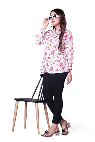 Image of Women's Casual Floral Printed Shirt | Button-Down Collar Three-Quarter Sleeve Top | Stylish Trendy Printed Shirt for Women | Relaxed Fit Cotton Shirts | Western Style Tops