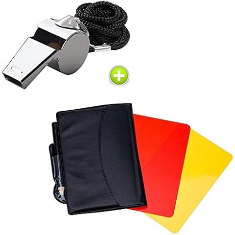 Giveet 1PC Metal Whistle with Sports Referee Card Set, Red Yellow Card and Stainless Steel Metal Coach Whistle for Football Basketball Soccer Hockey School Cover