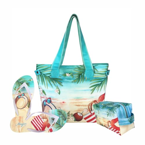 Kit Feminino Praia Azul Bolsa Chinelo Necessaire Magicc KIT-232