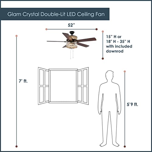 River Of Goods Glam Crystal Double-Lit Led Ceiling Fan - 52" L X 52" W - Geometric Ceiling Fan With Lights #TOP1