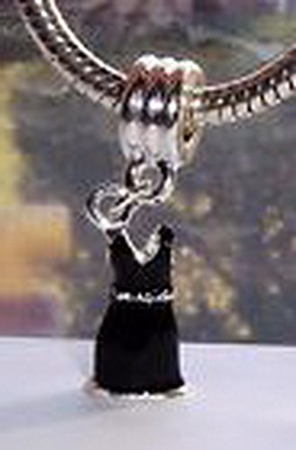 Black Enamel Party Dress Clothing Dangle Bead for Silver European Charm Bracelet NJOY13473