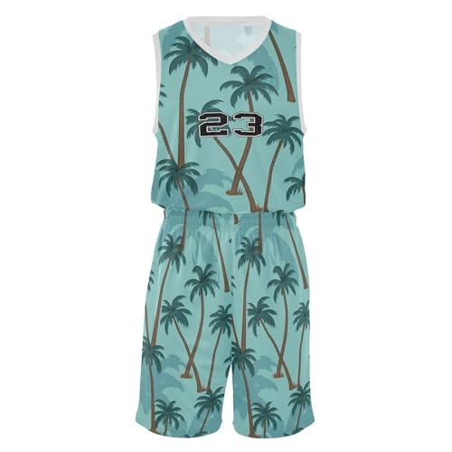 FLildon Palm Trees Tropical Boys Basketball Jersey Set Tank Top Shorts Tracksuit Sport Training Suit for Kids, S