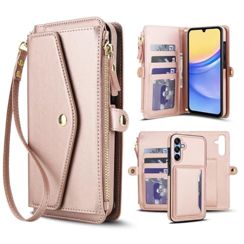 Housse cuir Samsung Galaxy A52S 5G avec portefeuille amovible or rose pour vos sorties de style