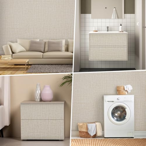 Papier peint autocollant imperméable et repositionnable aspect lin beige - 6